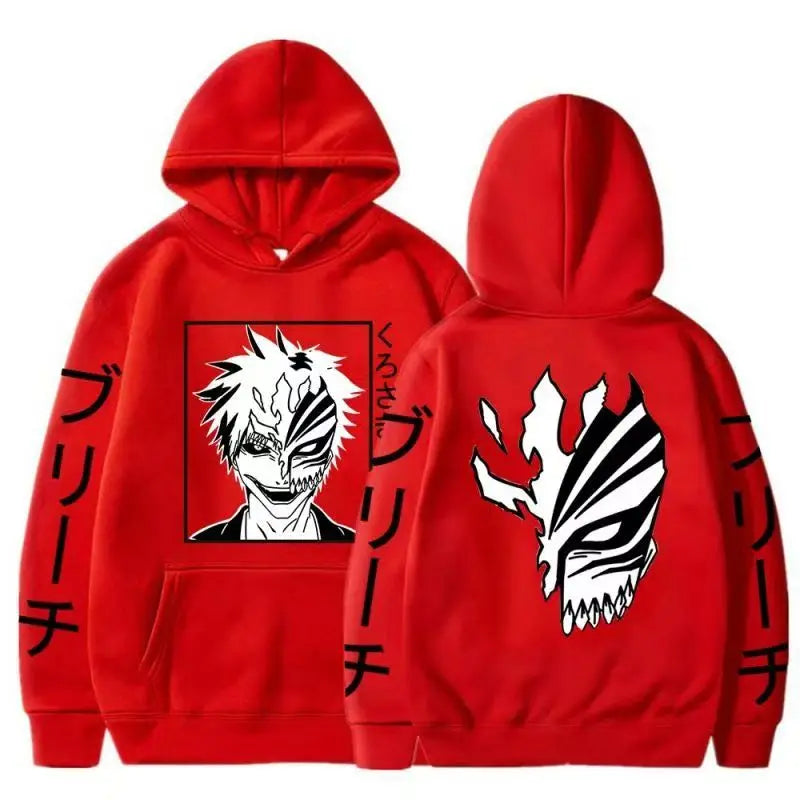 Anime BLEACH Kurosaki Ichigo Print Hooded Sweatshirt Unisex Cartoon Pullover Casual Long‑Sleeve Hoodie For Men Women Anime Fans
