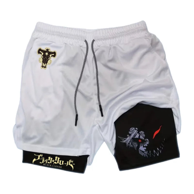 Bandai Black Clover Devil Liebe Anime Men's Double Layer Fake Two Piece Shorts Gym Workout Shorts Summer Quick-dry Lightweight
