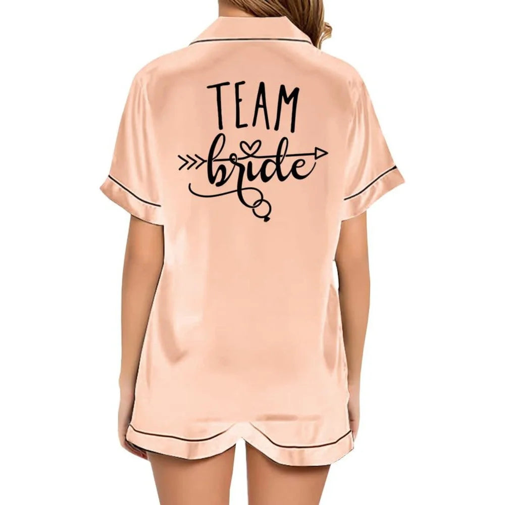 Bride Pj Two Piece Team Bridal Engagement Satin Pyjamas Set Women Wedding Silk Pyjama Bachelorette Party Loungewear 16