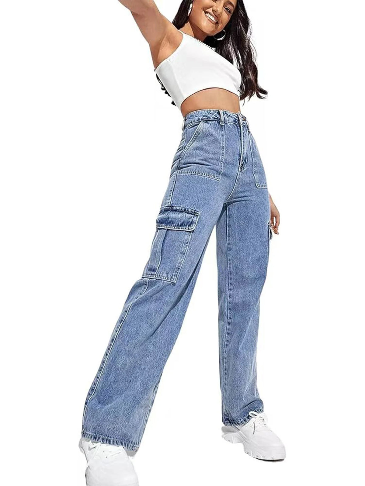 High-Waisted Multi-Pocket Workwear Jeans for Women