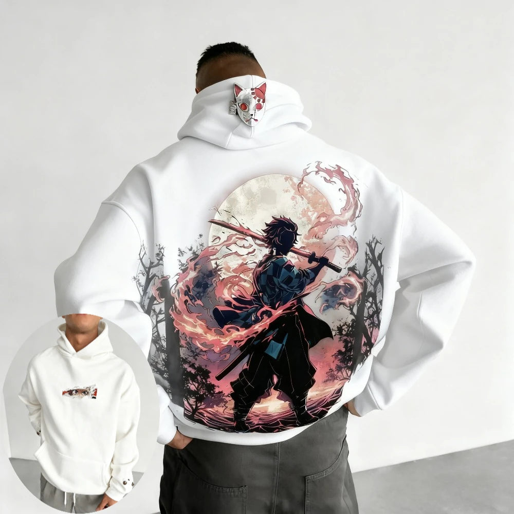 Demon Slayer Men's Hoodie Sweatshirt Kamado Tanjirou Anime Spring Autumn and Winter Boy Warm Long-sleeved