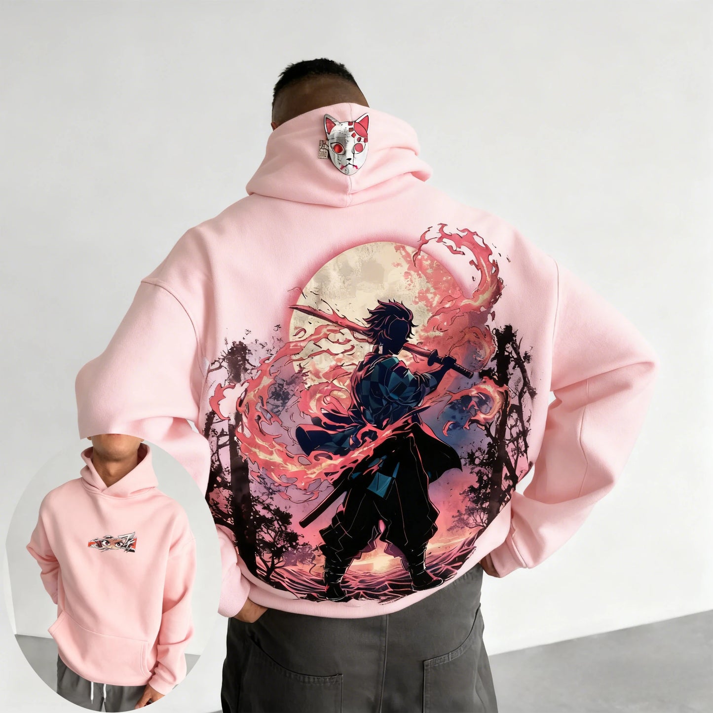 Demon Slayer Men's Hoodie Sweatshirt Kamado Tanjirou Anime Spring Autumn and Winter Boy Warm Long-sleeved