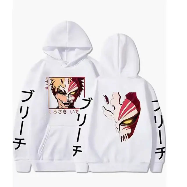 Anime BLEACH Kurosaki Ichigo Print Hooded Sweatshirt Unisex Cartoon Pullover Casual Long‑Sleeve Hoodie For Men Women Anime Fans