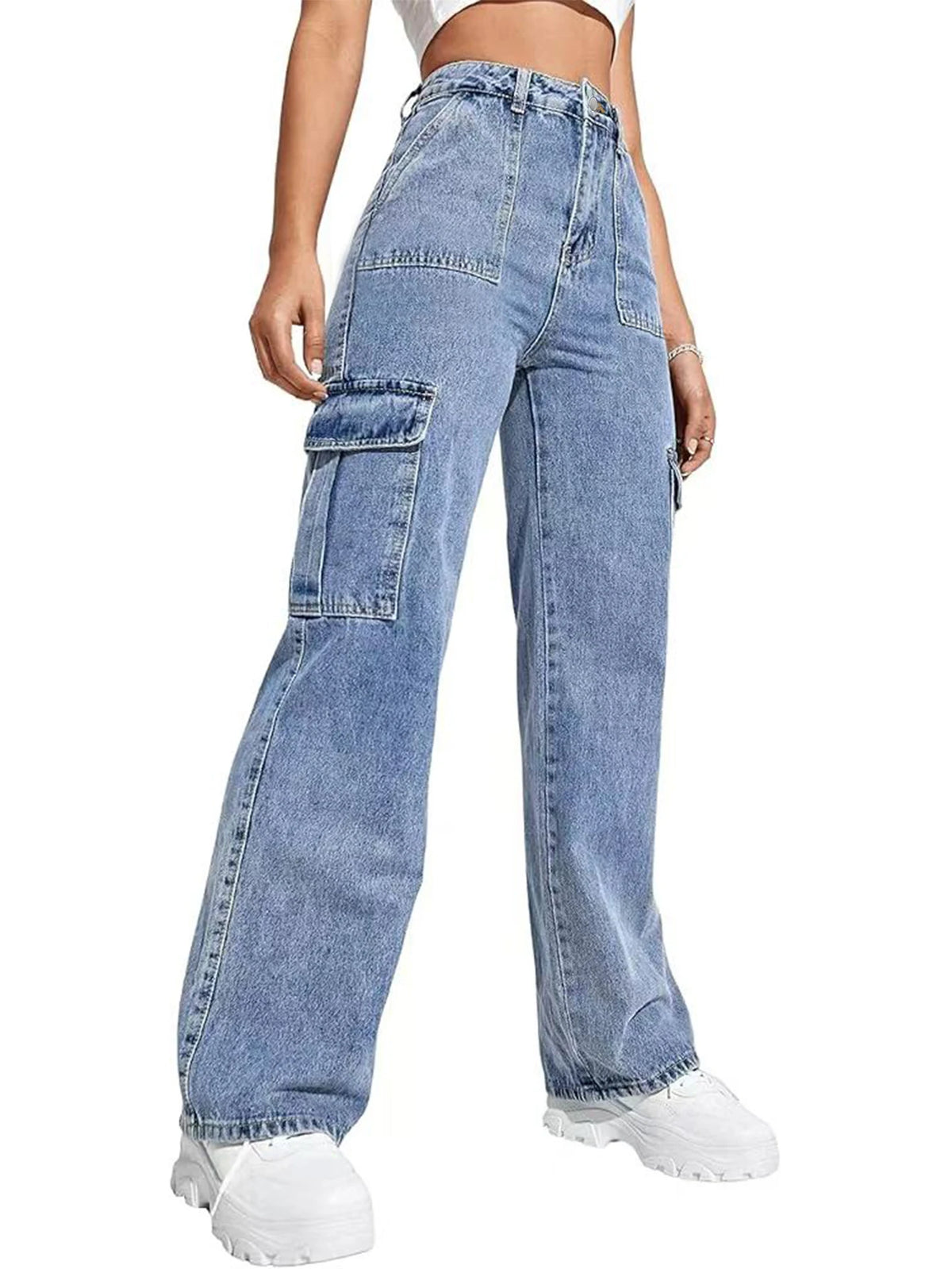 High-Waisted Multi-Pocket Workwear Jeans for Women