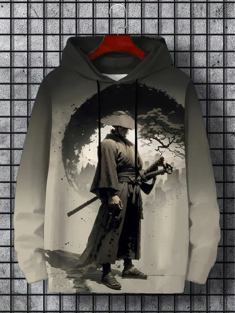 2026 Japanese-style Anime Samurai-style Men's Hooded Sweatshirt, Hip-hop Sporty Pullover Shirt From Harajuku
