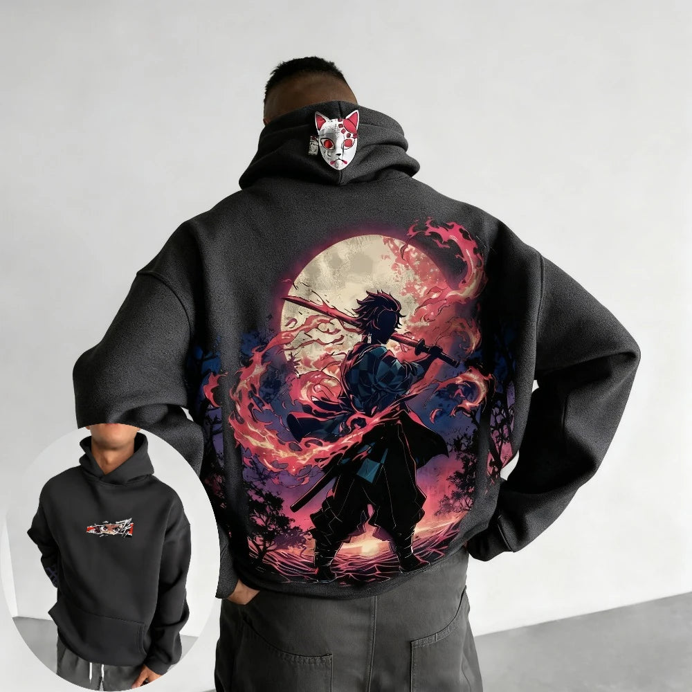 Demon Slayer Men's Hoodie Sweatshirt Kamado Tanjirou Anime Spring Autumn and Winter Boy Warm Long-sleeved
