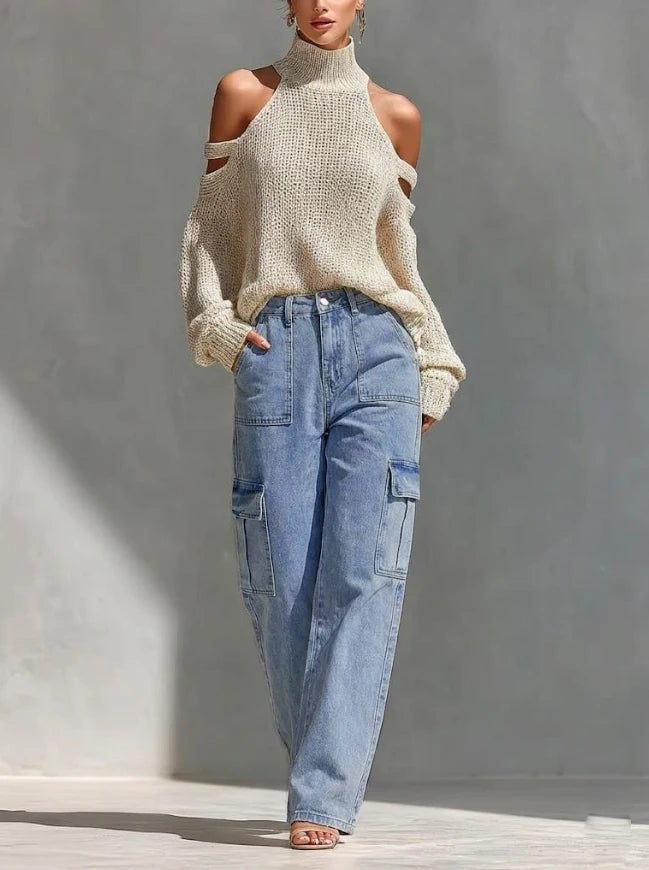 High-Waisted Multi-Pocket Workwear Jeans for Women