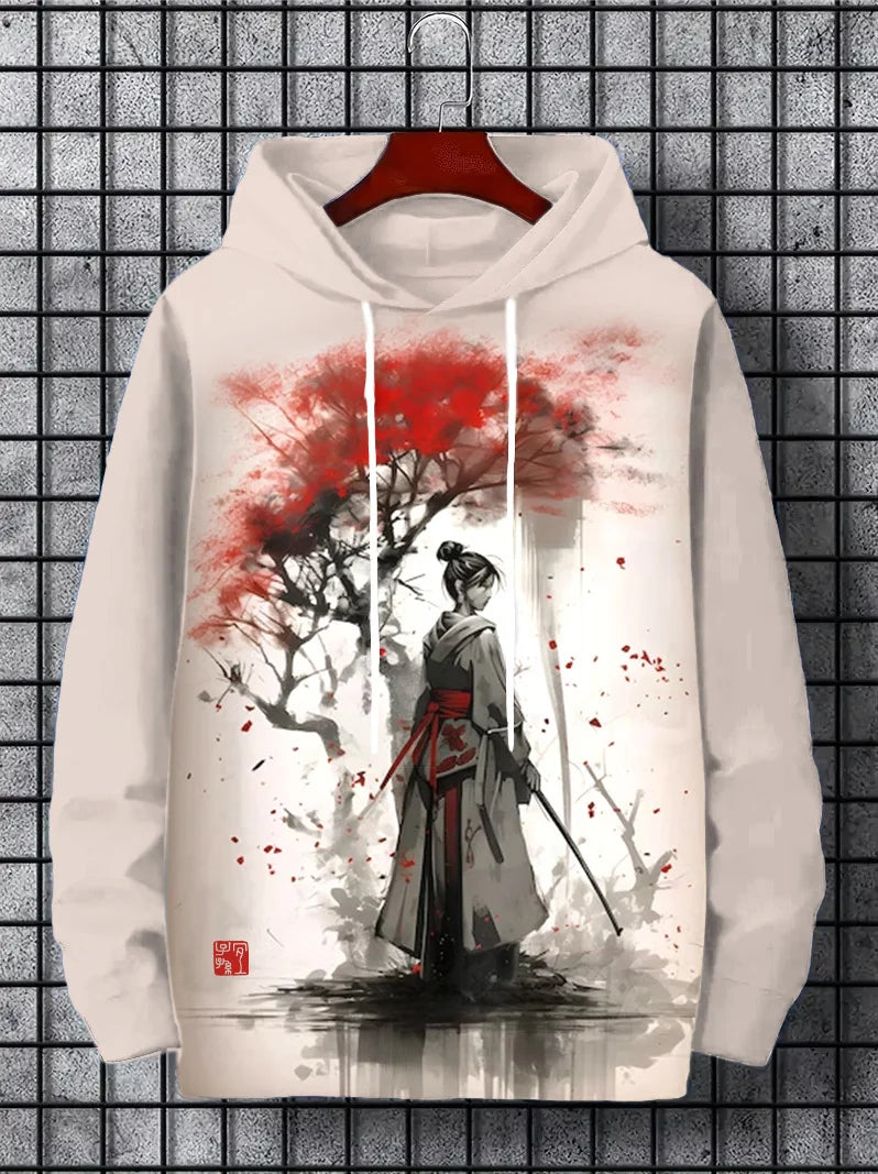 2026 Japanese-style Anime Samurai-style Men's Hooded Sweatshirt, Hip-hop Sporty Pullover Shirt From Harajuku