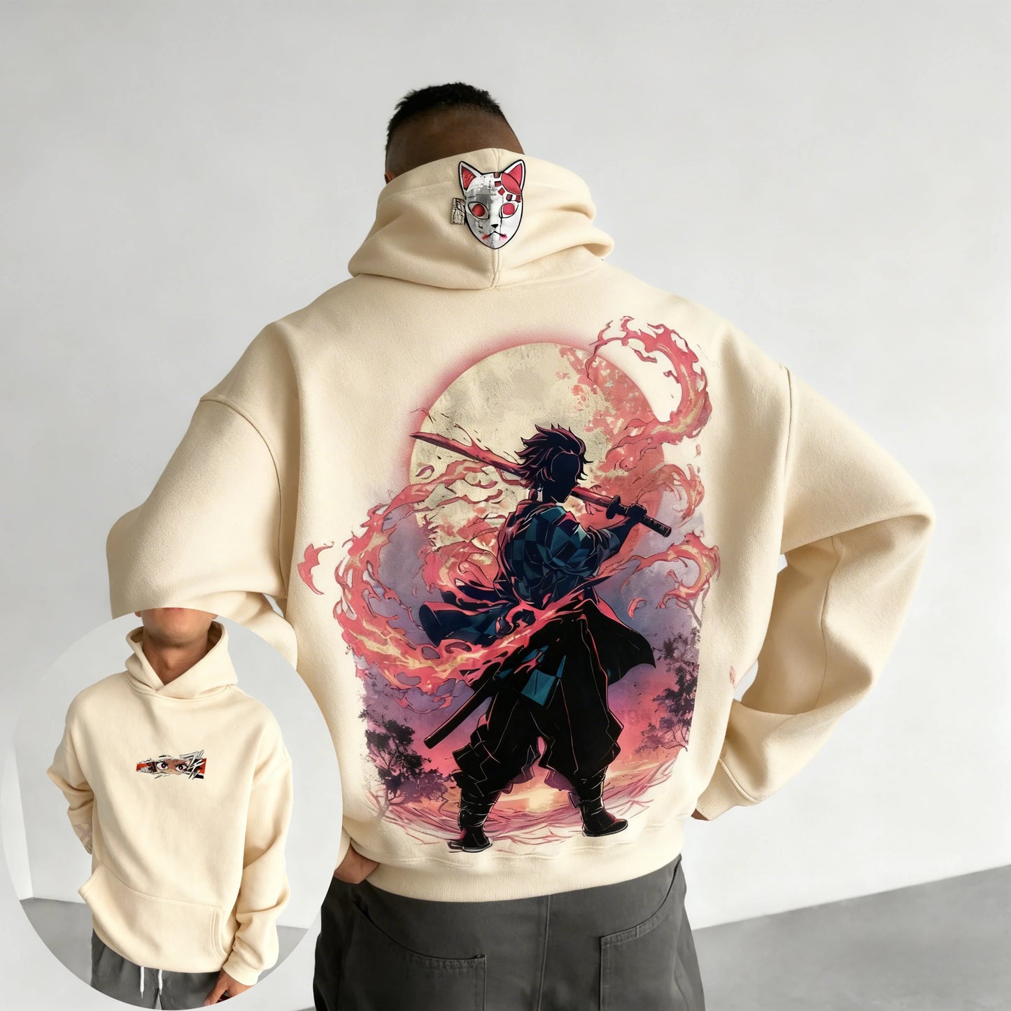Demon Slayer Men's Hoodie Sweatshirt Kamado Tanjirou Anime Spring Autumn and Winter Boy Warm Long-sleeved