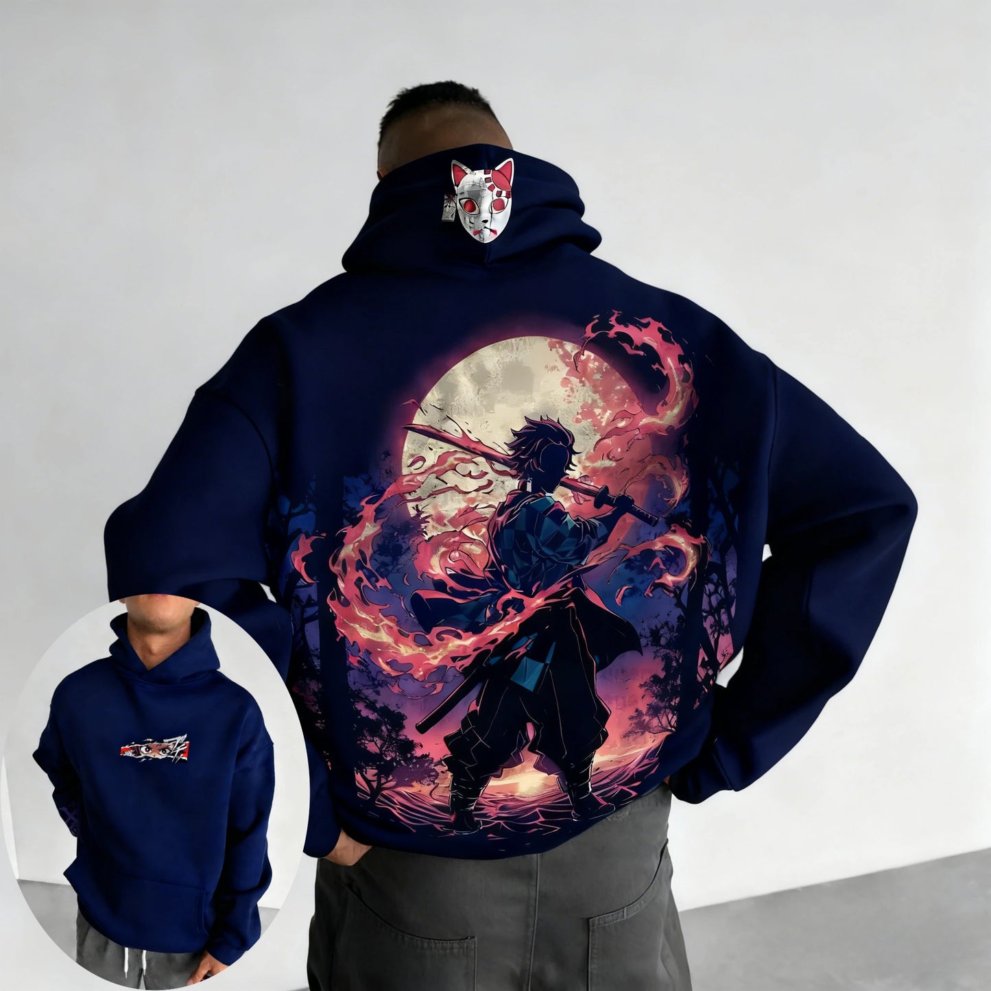 Demon Slayer Men's Hoodie Sweatshirt Kamado Tanjirou Anime Spring Autumn and Winter Boy Warm Long-sleeved