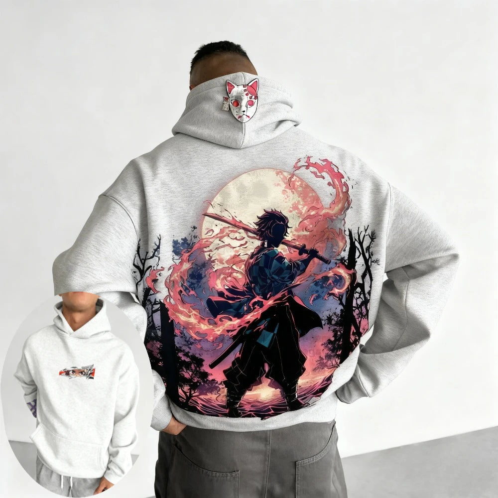 Demon Slayer Men's Hoodie Sweatshirt Kamado Tanjirou Anime Spring Autumn and Winter Boy Warm Long-sleeved