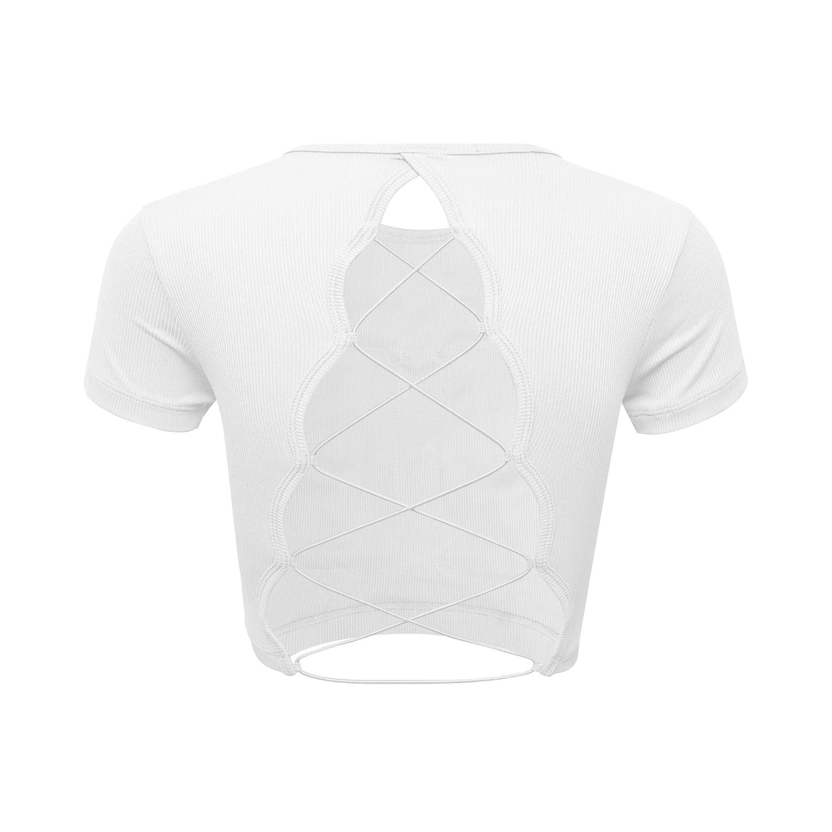 Women's Yoga T-shirts Sexy Backless Round Neck Short Sleeve Crop Top Sportswear Fitness Running Summer Thin Breathable