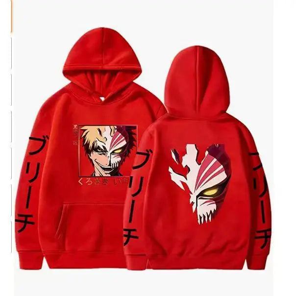 Anime BLEACH Kurosaki Ichigo Print Hooded Sweatshirt Unisex Cartoon Pullover Casual Long‑Sleeve Hoodie For Men Women Anime Fans