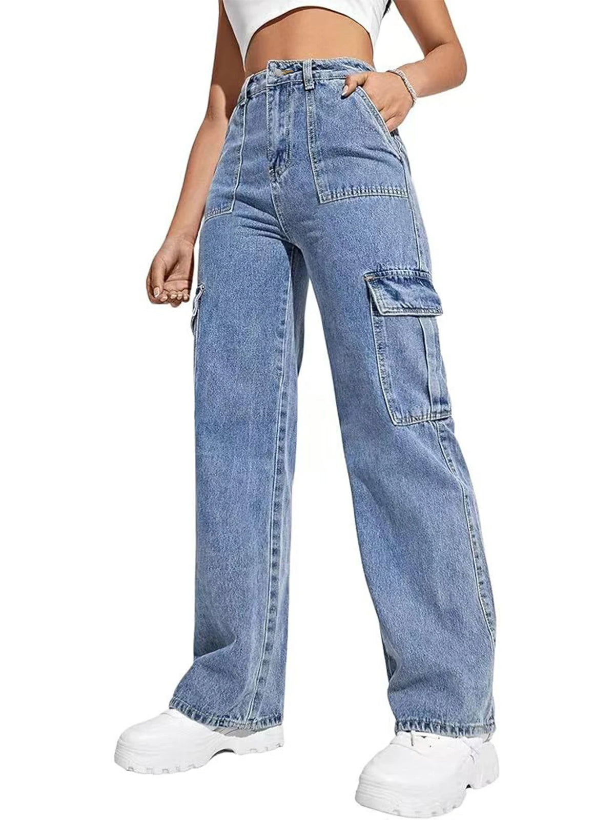 High-Waisted Multi-Pocket Workwear Jeans for Women