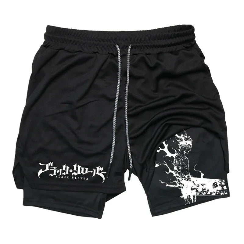 Summer New Black Five-leaf Clover Printed Men's and Women's Shorts Double-layer Loose Sports and Casual Pants for Beach Fitness