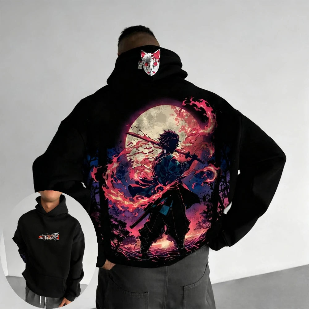 Demon Slayer Men's Hoodie Sweatshirt Kamado Tanjirou Anime Spring Autumn and Winter Boy Warm Long-sleeved