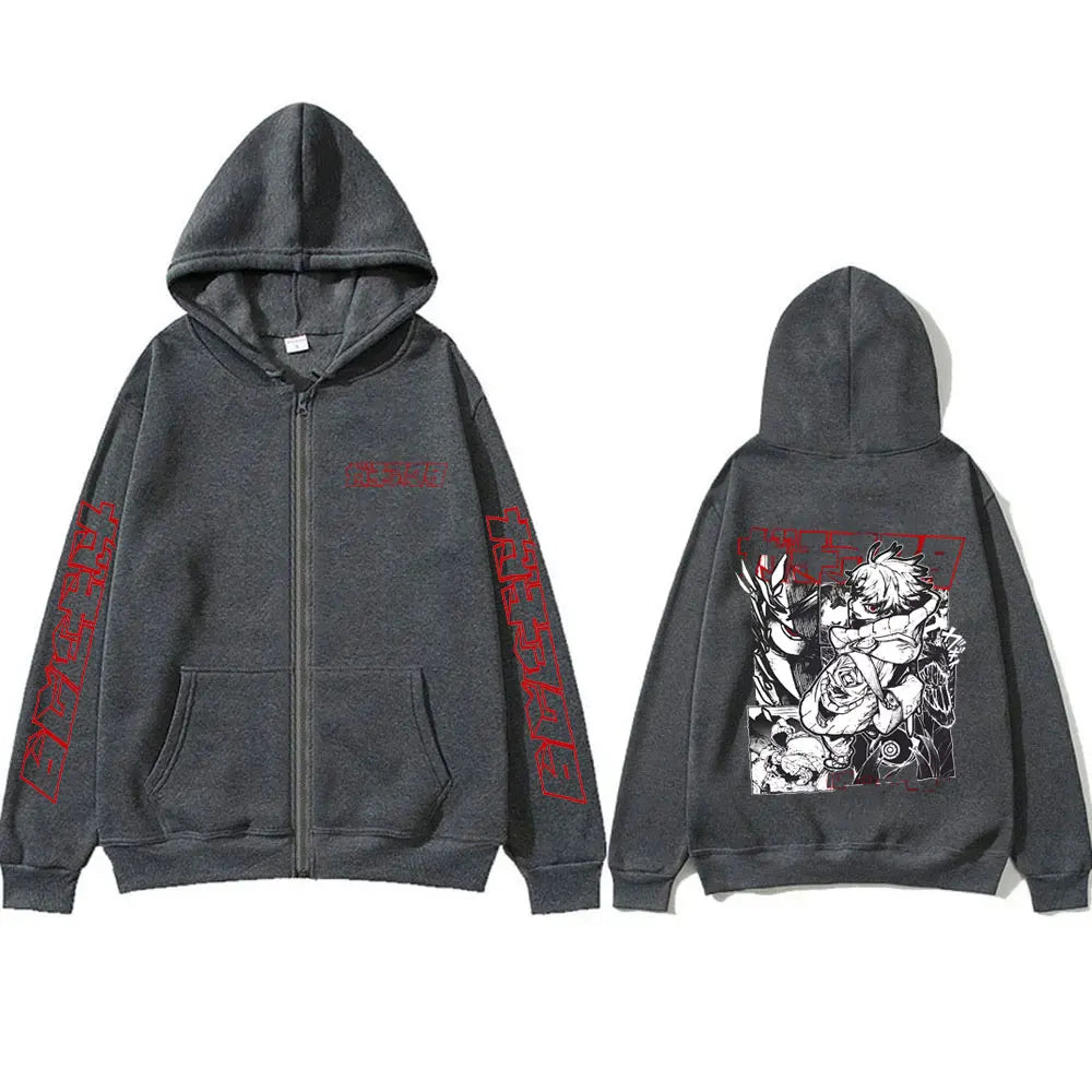 Anime Gachiakuta Rudo Graphic Merch Zipper Hoodie Men Women Casual Oversized Zip Up Jacket Male Cartoon Manga Zip Up Sweatshirt