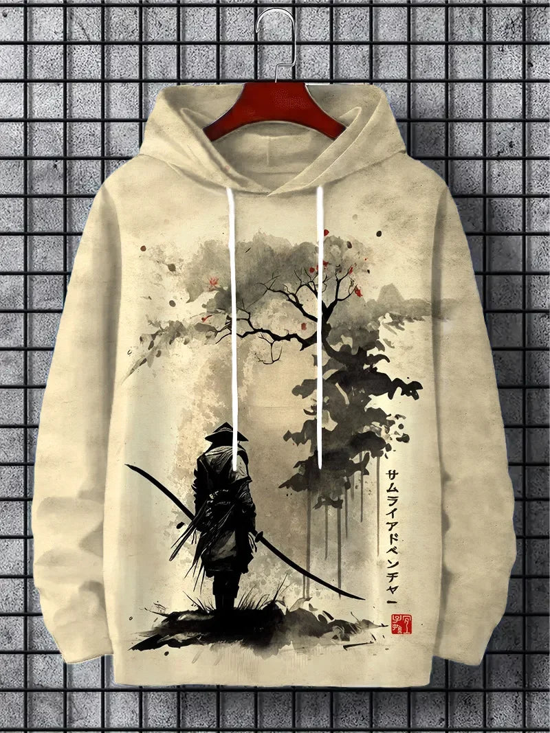 2026 Japanese-style Anime Samurai-style Men's Hooded Sweatshirt, Hip-hop Sporty Pullover Shirt From Harajuku
