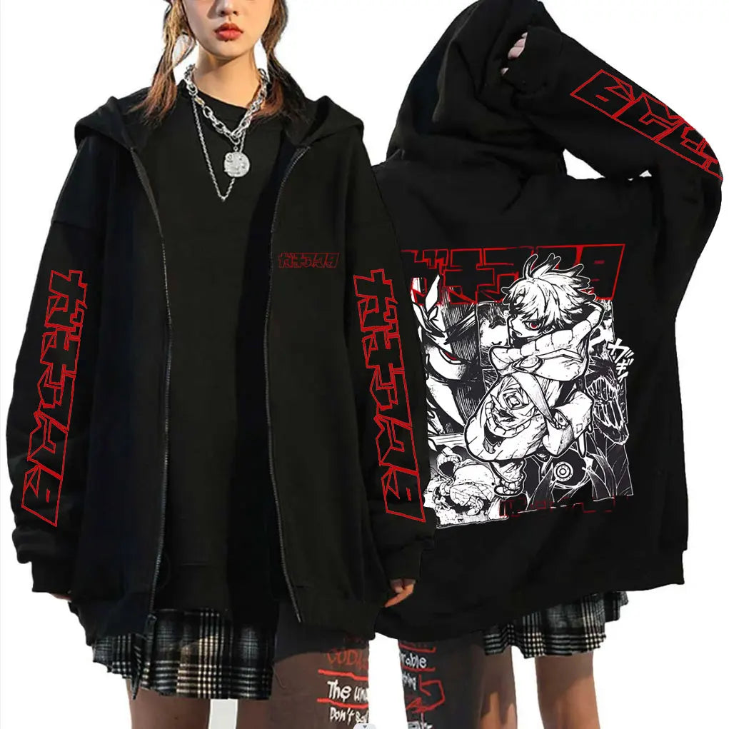 Anime Gachiakuta Rudo Graphic Merch Zipper Hoodie Men Women Casual Oversized Zip Up Jacket Male Cartoon Manga Zip Up Sweatshirt