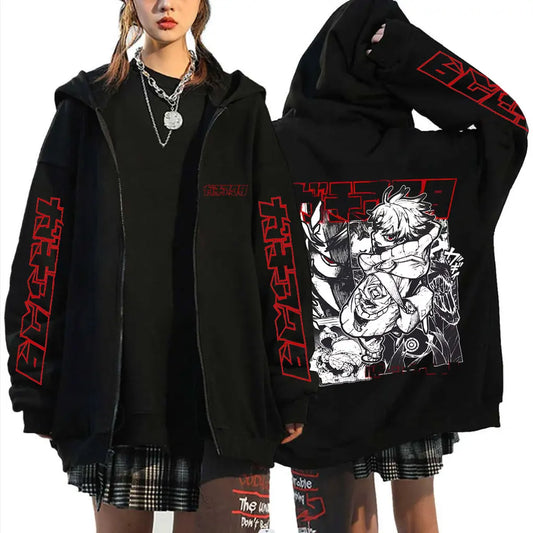 Anime Gachiakuta Rudo Graphic Merch Zipper Hoodie Men Women Casual Oversized Zip Up Jacket Male Cartoon Manga Zip Up Sweatshirt