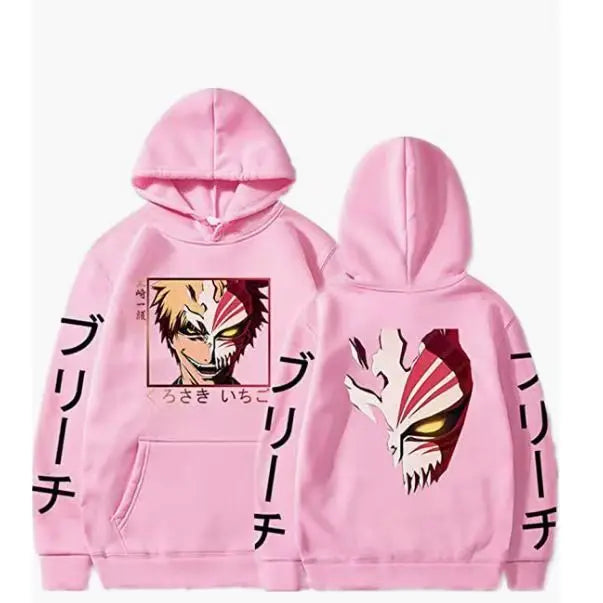 Anime BLEACH Kurosaki Ichigo Print Hooded Sweatshirt Unisex Cartoon Pullover Casual Long‑Sleeve Hoodie For Men Women Anime Fans
