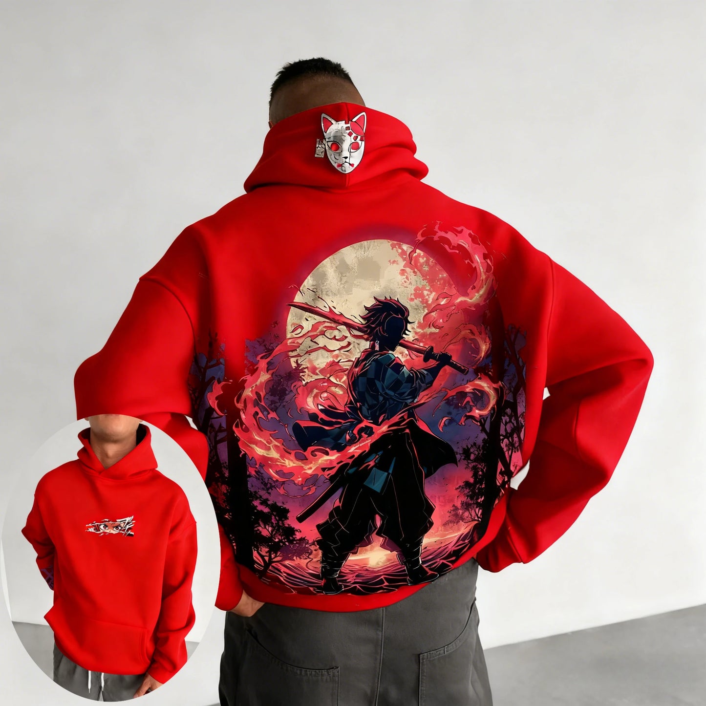 Demon Slayer Men's Hoodie Sweatshirt Kamado Tanjirou Anime Spring Autumn and Winter Boy Warm Long-sleeved