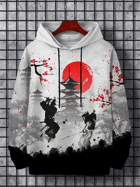 2026 Japanese-style Anime Samurai-style Men's Hooded Sweatshirt, Hip-hop Sporty Pullover Shirt From Harajuku