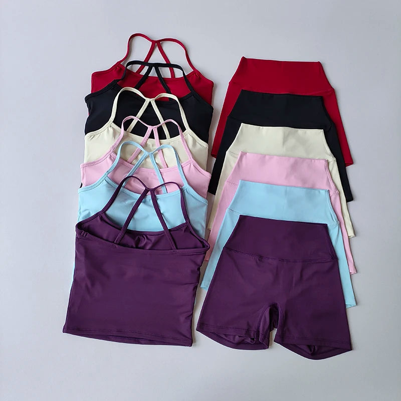 Women's Brushed Yoga Set with Padded Sports Bra & High Waisted Shorts Comfort Workout Outfit Matching Lounge Set