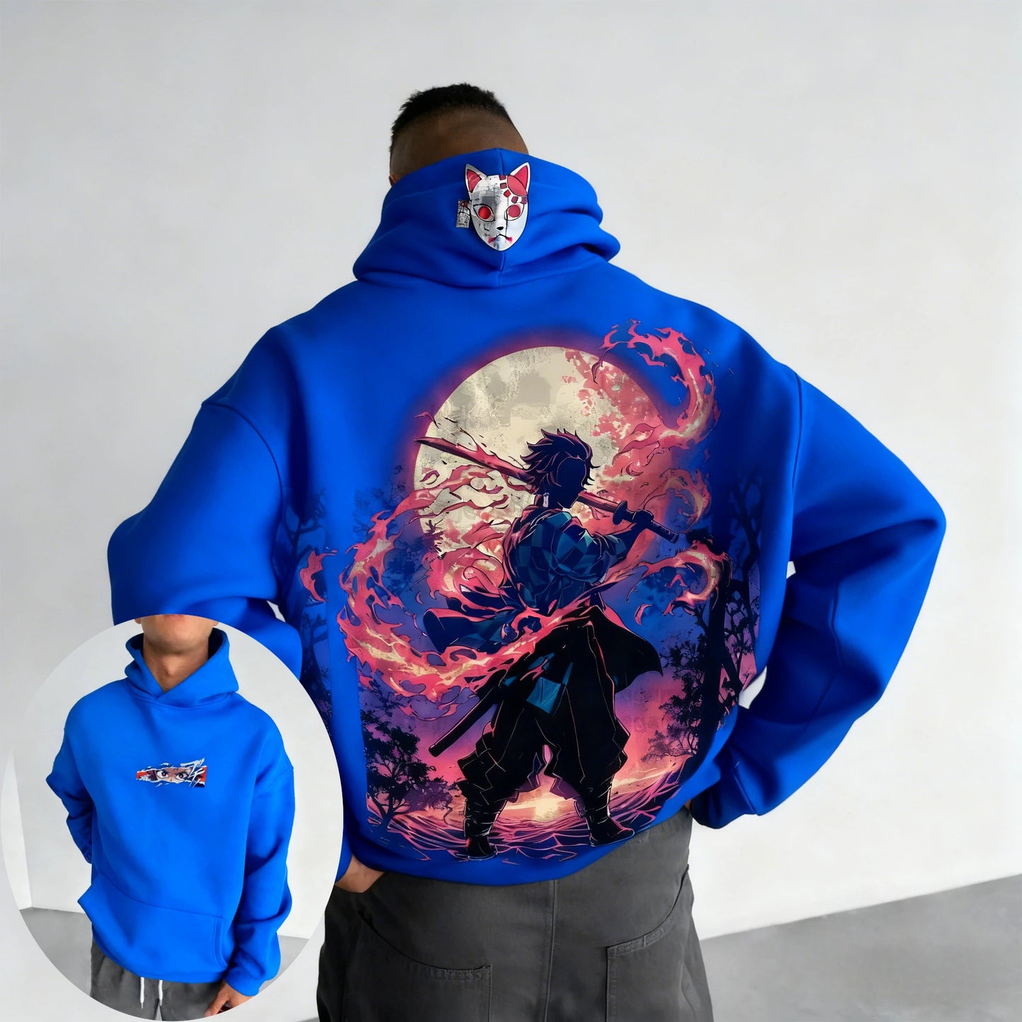 Demon Slayer Men's Hoodie Sweatshirt Kamado Tanjirou Anime Spring Autumn and Winter Boy Warm Long-sleeved
