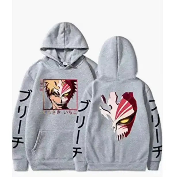 Anime BLEACH Kurosaki Ichigo Print Hooded Sweatshirt Unisex Cartoon Pullover Casual Long‑Sleeve Hoodie For Men Women Anime Fans
