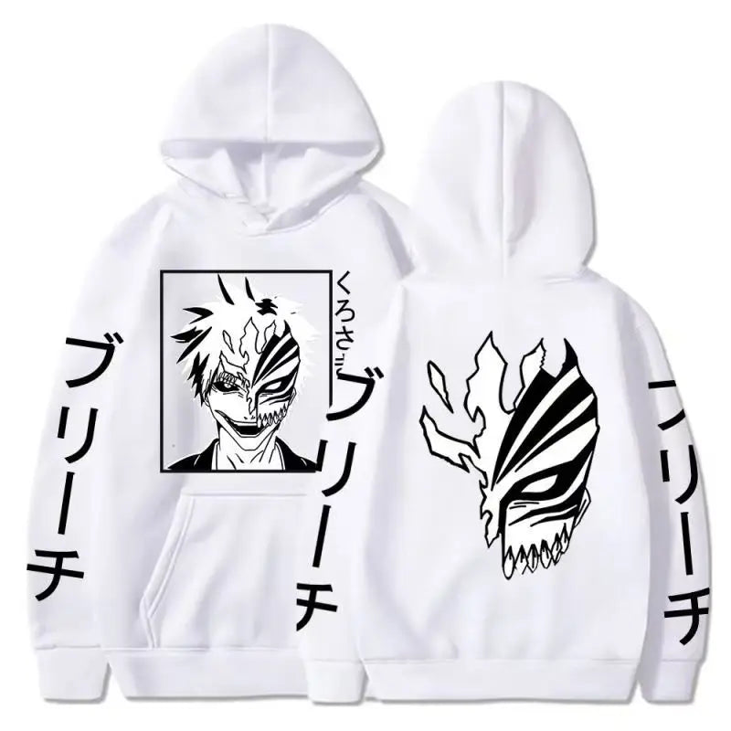 Anime BLEACH Kurosaki Ichigo Print Hooded Sweatshirt Unisex Cartoon Pullover Casual Long‑Sleeve Hoodie For Men Women Anime Fans