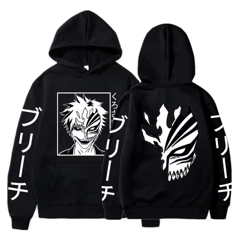 Anime BLEACH Kurosaki Ichigo Print Hooded Sweatshirt Unisex Cartoon Pullover Casual Long‑Sleeve Hoodie For Men Women Anime Fans