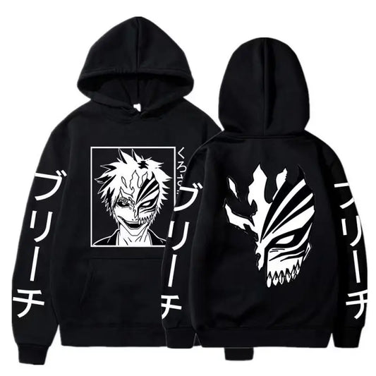 Anime BLEACH Kurosaki Ichigo Print Hooded Sweatshirt Unisex Cartoon Pullover Casual Long‑Sleeve Hoodie For Men Women Anime Fans
