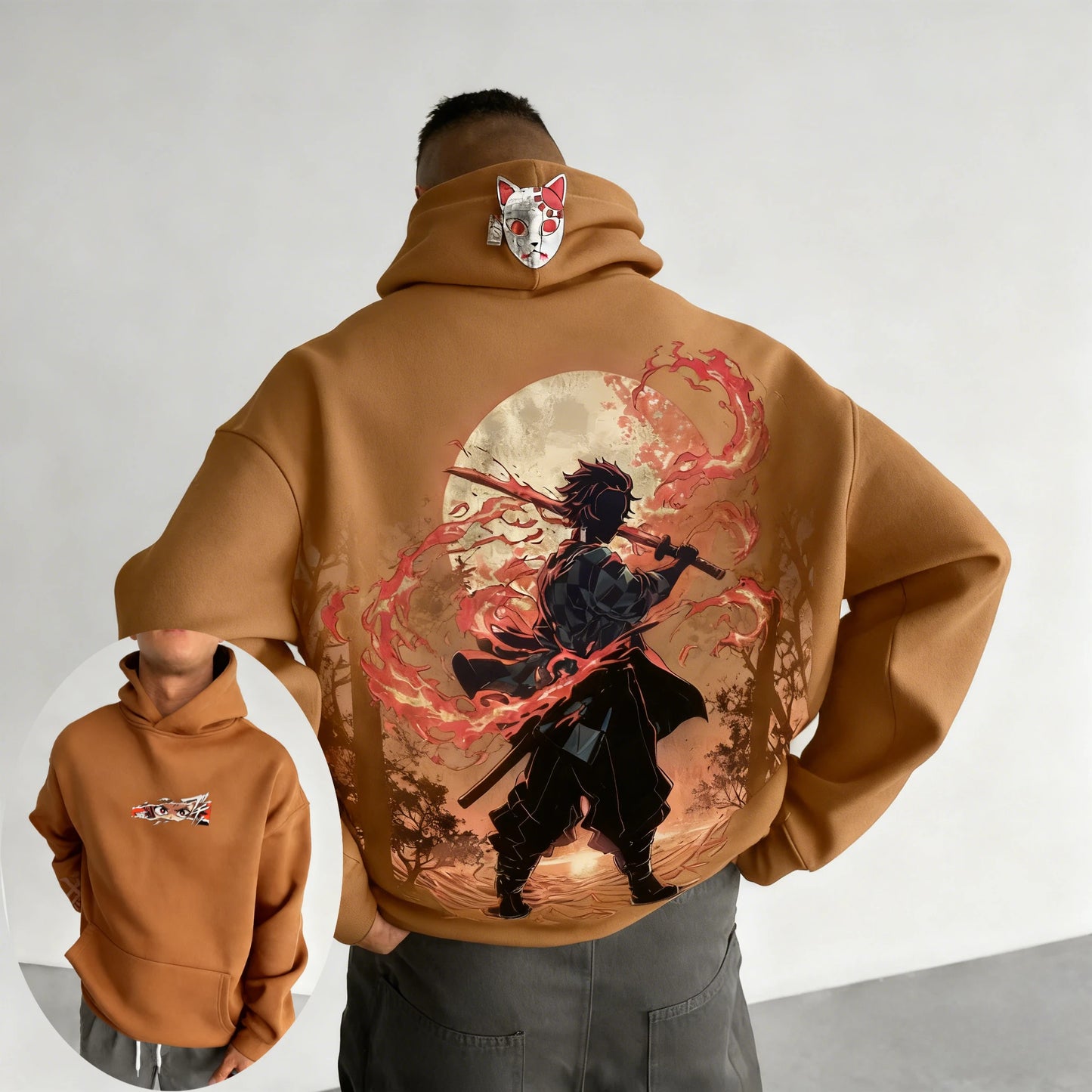 Demon Slayer Men's Hoodie Sweatshirt Kamado Tanjirou Anime Spring Autumn and Winter Boy Warm Long-sleeved