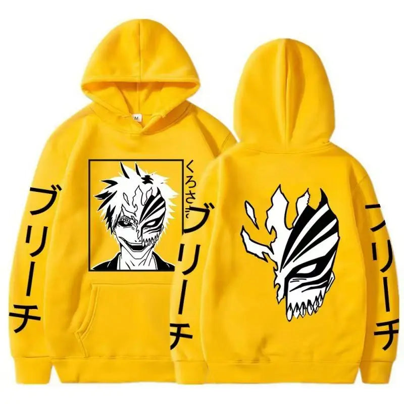 Anime BLEACH Kurosaki Ichigo Print Hooded Sweatshirt Unisex Cartoon Pullover Casual Long‑Sleeve Hoodie For Men Women Anime Fans