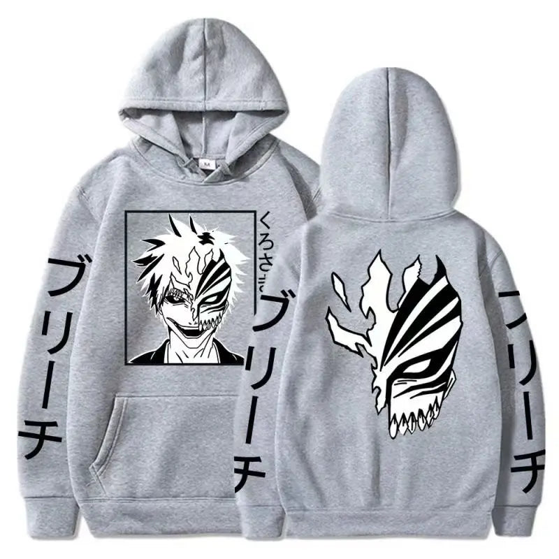 Anime BLEACH Kurosaki Ichigo Print Hooded Sweatshirt Unisex Cartoon Pullover Casual Long‑Sleeve Hoodie For Men Women Anime Fans