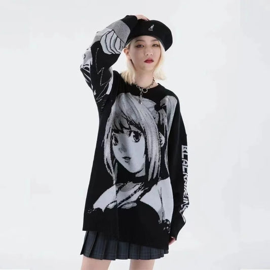 Y2K Women Hip Hop Streetwear Harajuku Sweater Vintage Japanese Style Anime Girl Knitted Soft Pullover Sweaters Female Clothes